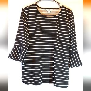 Croft and Barrow Tunic Top, Black/White Stripes with Bell 3/4 Sleeves, Size L